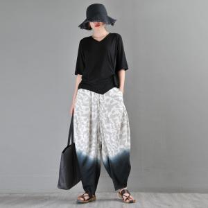 Tie-Dye Linen Harem Pants Loose Camouflage Fluffy Trousers