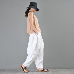 High-End Linen White Bloomers Pants Casual Comfy Hippie Pants