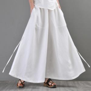 Beach Fashion Drawstring Linen Pants White Wide Leg Pants