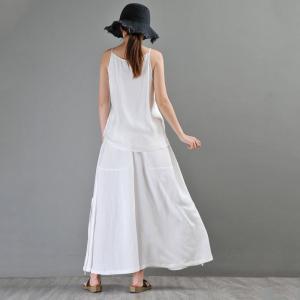 Beach Fashion Drawstring Linen Pants White Wide Leg Pants