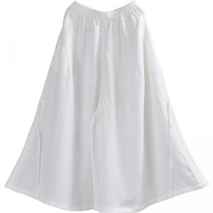 Beach Fashion Drawstring Linen Pants White Wide Leg Pants