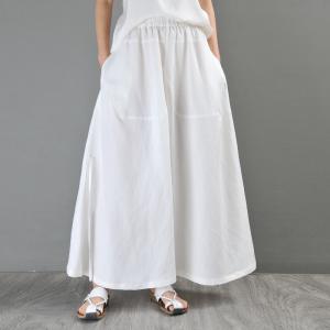 Beach Fashion Drawstring Linen Pants White Wide Leg Pants