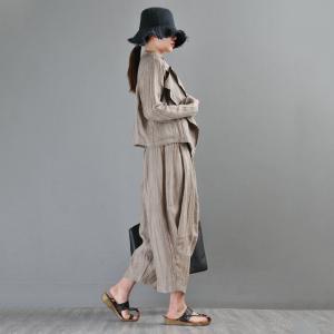 OL Style Khaki Blazer Long Sleeve Linen Short Blazer