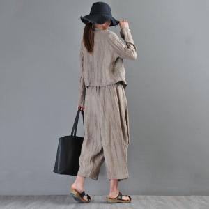 OL Style Khaki Blazer Long Sleeve Linen Short Blazer