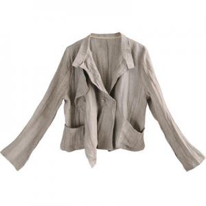 OL Style Khaki Blazer Long Sleeve Linen Short Blazer