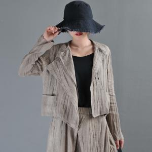 Leisure Style Linen Black Blazer Long Sleeve Short Jackets