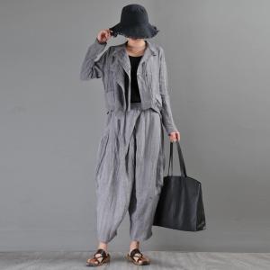 Leisure Style Linen Black Blazer Long Sleeve Short Jackets