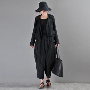 Leisure Style Linen Black Blazer Long Sleeve Short Jackets