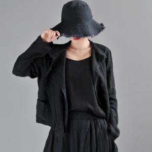 Leisure Style Linen Black Blazer Long Sleeve Short Jackets