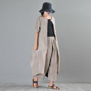 Loose-Fitting Linen Oversized Shirt Dress Summer Short Sleeve Dress