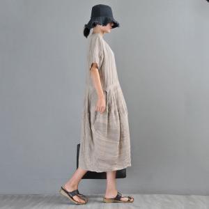 Loose-Fitting Linen Oversized Shirt Dress Summer Short Sleeve Dress