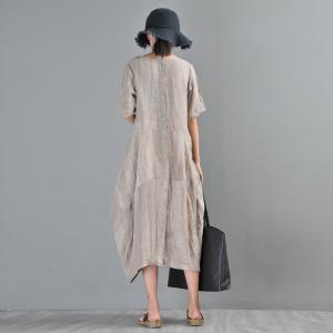 Loose-Fitting Linen Oversized Shirt Dress Summer Short Sleeve Dress