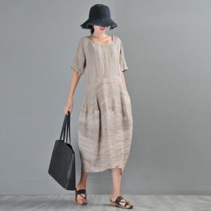 Loose-Fitting Linen Oversized Shirt Dress Summer Short Sleeve Dress