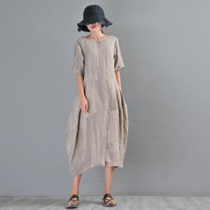 Loose-Fitting Linen Oversized Shirt Dress Summer Short Sleeve Dress