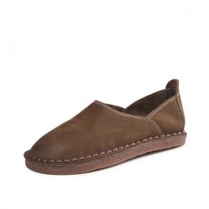Handmade Cowhide Leather Comfy Flats Soft Rubble Ladies Shoes