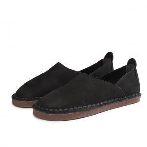 Handmade Cowhide Leather Comfy Flats Soft Rubble Ladies Shoes