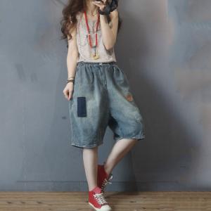 Summer Fashion Patchwork Jean Shorts Baggy Korean Ripped Jeans