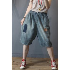 Summer Fashion Patchwork Jean Shorts Baggy Korean Ripped Jeans