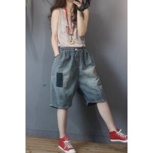 Summer Fashion Patchwork Jean Shorts Baggy Korean Ripped Jeans