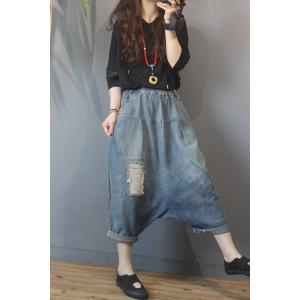 Relax-Fir Ripped Harem Pants Womans Patchwork Jeans