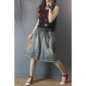 Grunge Fashion Colorful Pockets Denim Shorts Womans Wide Leg Shorts