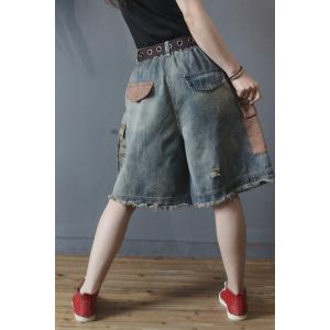 Grunge Fashion Colorful Pockets Denim Shorts Womans Wide Leg Shorts