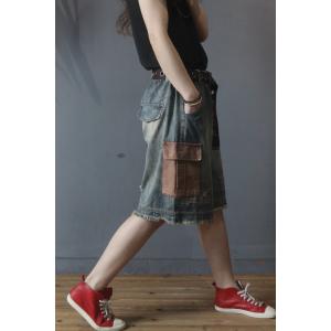 Grunge Fashion Colorful Pockets Denim Shorts Womans Wide Leg Shorts