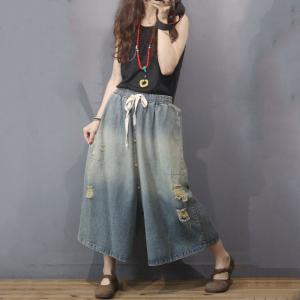 Lovely Sunflowers Wide Leg Jeans Fashion Drawstring Jeans