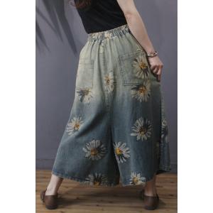 Lovely Sunflowers Wide Leg Jeans Fashion Drawstring Jeans