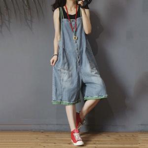 Button Down Overall Shorts Wide Leg Jean Dungarees