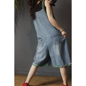 Button Down Overall Shorts Wide Leg Jean Dungarees