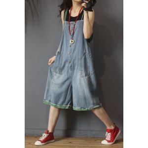 Button Down Overall Shorts Wide Leg Jean Dungarees