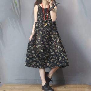 Ditsy Floral Black Jumper Dress Reversible Overall Dress