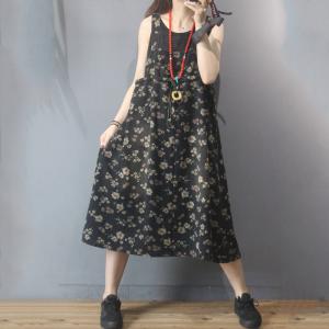 Ditsy Floral Black Jumper Dress Reversible Overall Dress