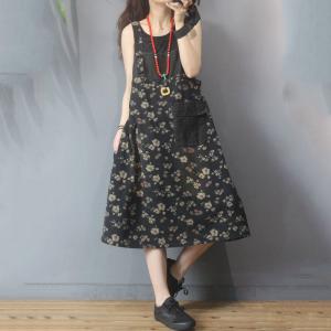 Ditsy Floral Black Jumper Dress Reversible Overall Dress