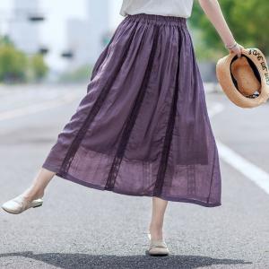 Lace Trim Linen Maxi Skirt Solid Color Summer Beach Skirt