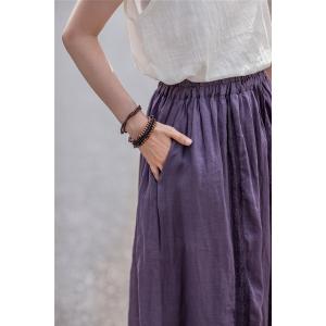 Lace Trim Linen Maxi Skirt Solid Color Summer Beach Skirt