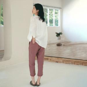 Straight-Leg Linen Pants Womans Fringed Comfy Trousers