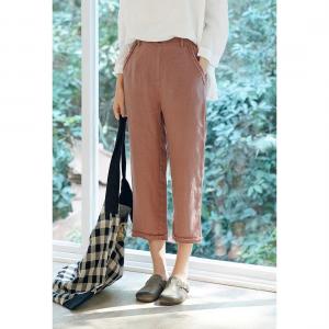 Straight-Leg Linen Pants Womans Fringed Comfy Trousers