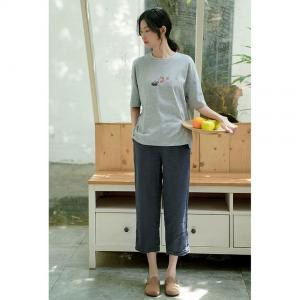 Solid Color Straight-Leg Pants Linen Summer Trousers