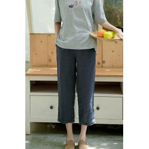 Solid Color Straight-Leg Pants Linen Summer Trousers