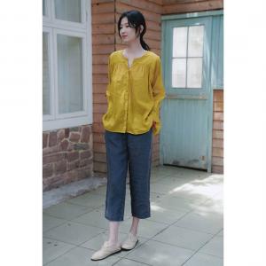 Solid Color Straight-Leg Pants Linen Summer Trousers