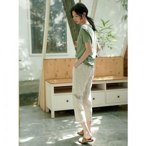 Solid Color Straight-Leg Pants Linen Summer Trousers