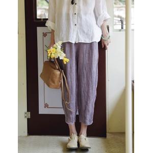 Casual Linen Tapered Pants Pleated Straight-Leg Trousers