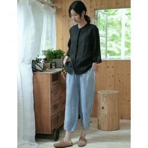 Casual Linen Tapered Pants Pleated Straight-Leg Trousers