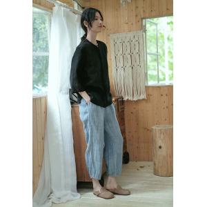 Casual Linen Tapered Pants Pleated Straight-Leg Trousers