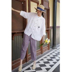 Casual Linen Tapered Pants Pleated Straight-Leg Trousers
