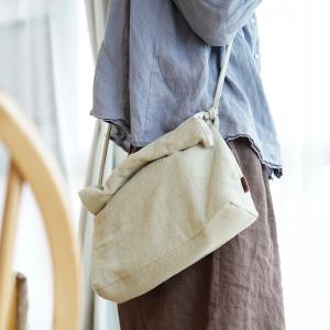 Long Straps Linen Cross Bag Solid Color Handmade Bag