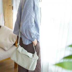Long Straps Linen Cross Bag Solid Color Handmade Bag