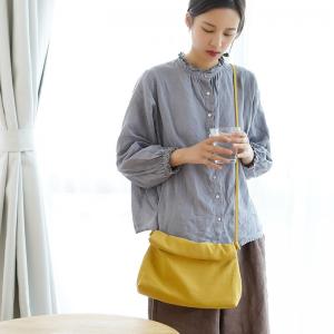 Long Straps Linen Cross Bag Solid Color Handmade Bag
